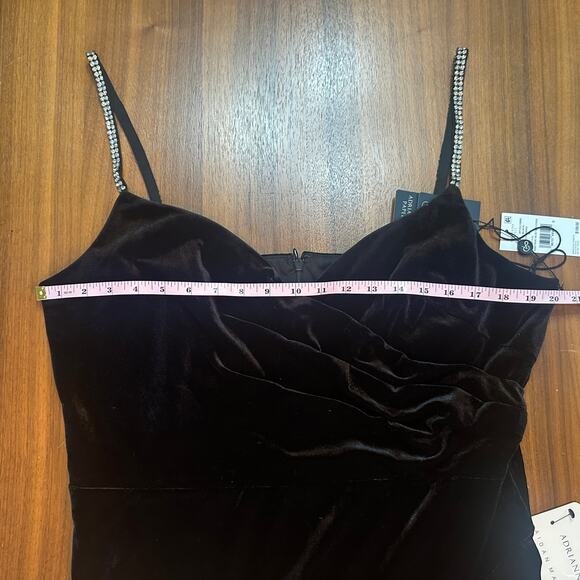 Adrianna Papell Black Velvet Wrap Gown, Rhinestone Straps, Size 20 NWT - Picture 7 of 11